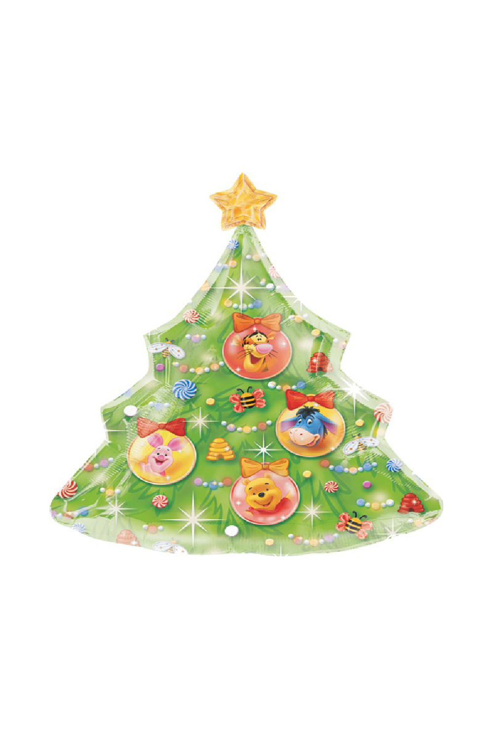 GLOBO EN FORMA DE ÁRBOL NAVIDEÑO CON LOS PERSONAJES DE WINNIE THE POOH